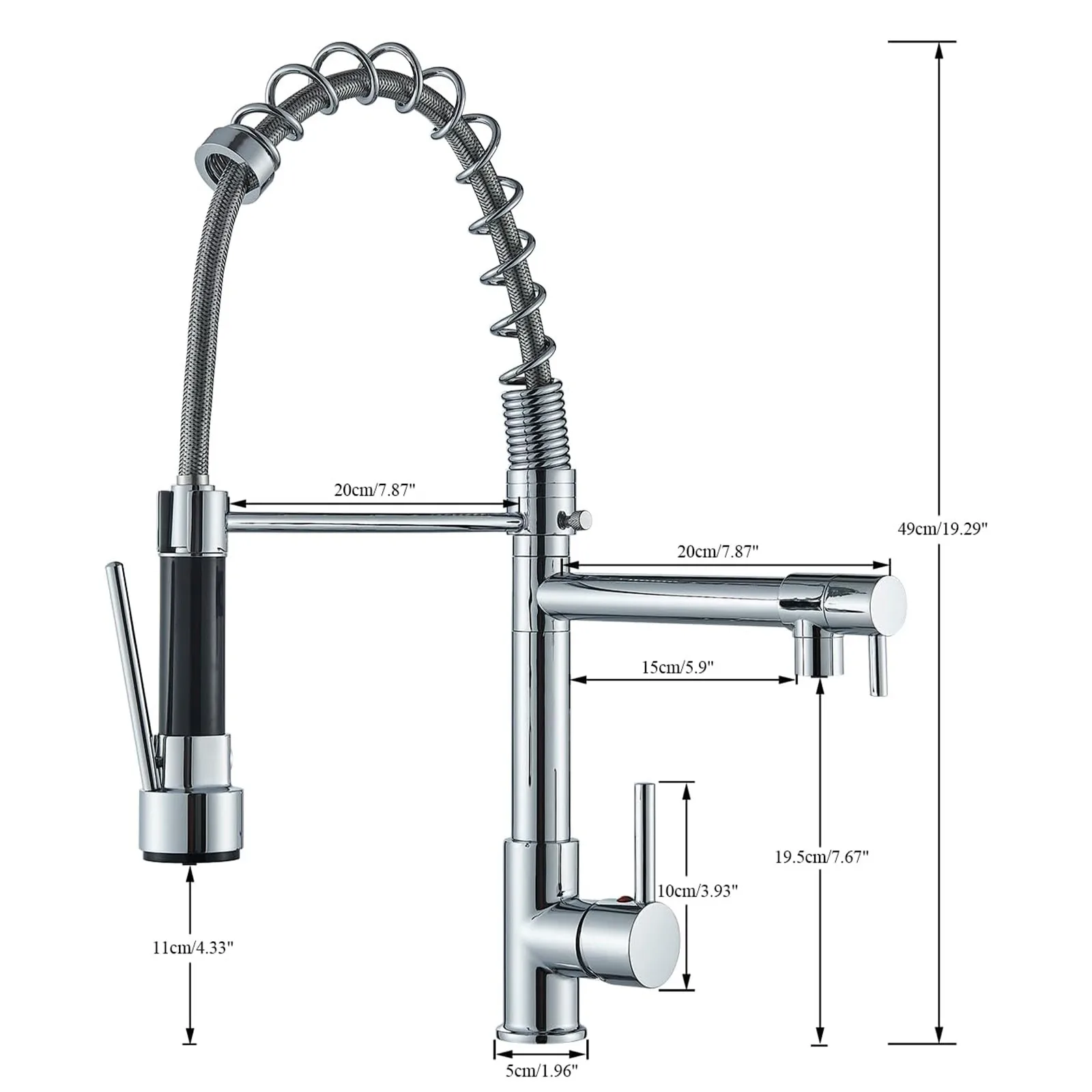 Kitchen pull-out dual outlet faucet with hot and cold dual control, expandable 3/8 interface, brushed stainless steel