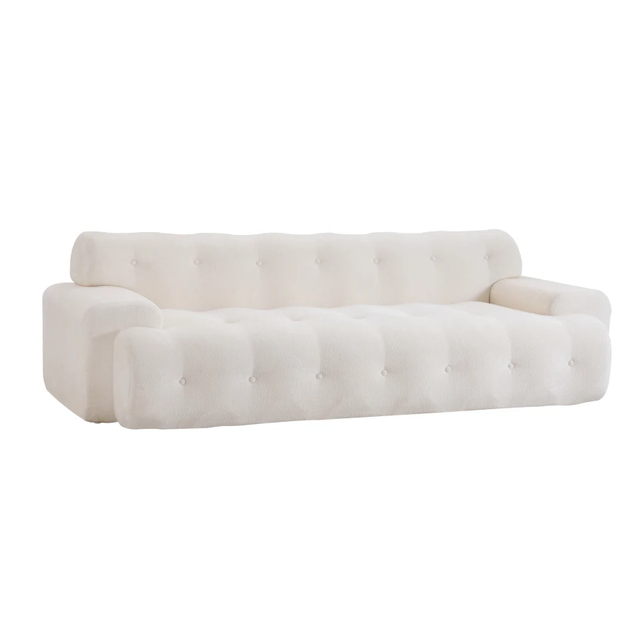 88 in.Cloud 3 Seater Chenille Sofa with Button Tufted Comfy Upholstered Couch, Snow White Fits Living Rooms
