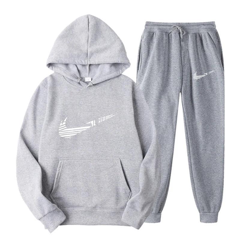 Men Tracksuit 2 Pieces Sets Hooded Sweatshirt +Drawstring Pants Male Hoodies Running Sportswear Men Women Autumn Sportwear