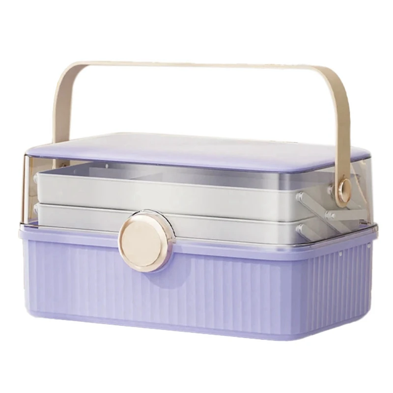 1 Pcs Cosmetics Storage Box Bigcapacity Plastic Desktop Storage Box Dustproof Lipstick Extra Storage Box With Lid Purple