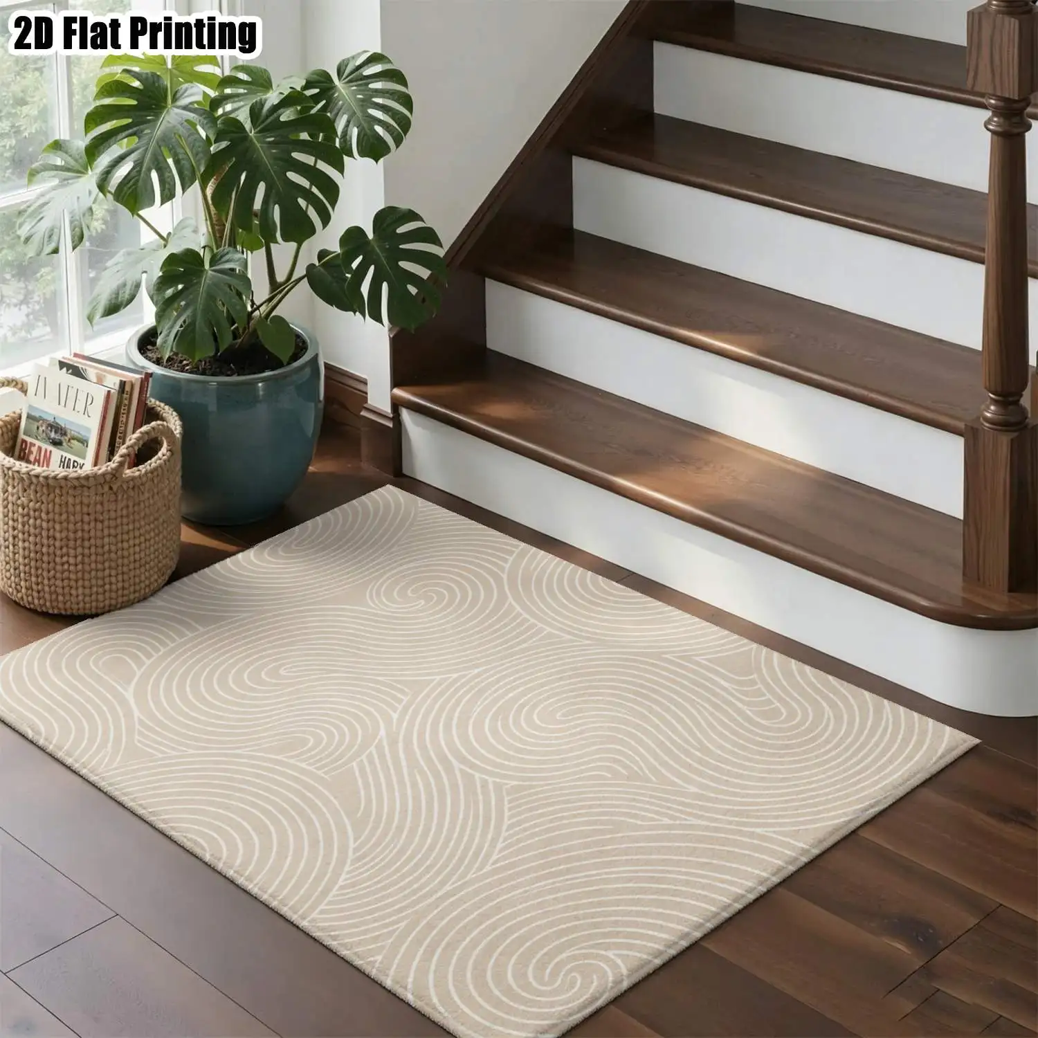 1Pc 2D Printed Light Brown Spiral Pattern Carpet, Modern Simple, Instagram Decor, Multi-Size, Machine Washable, for Entrance, Dining, Foyer, Bedroom, Study, Living Room