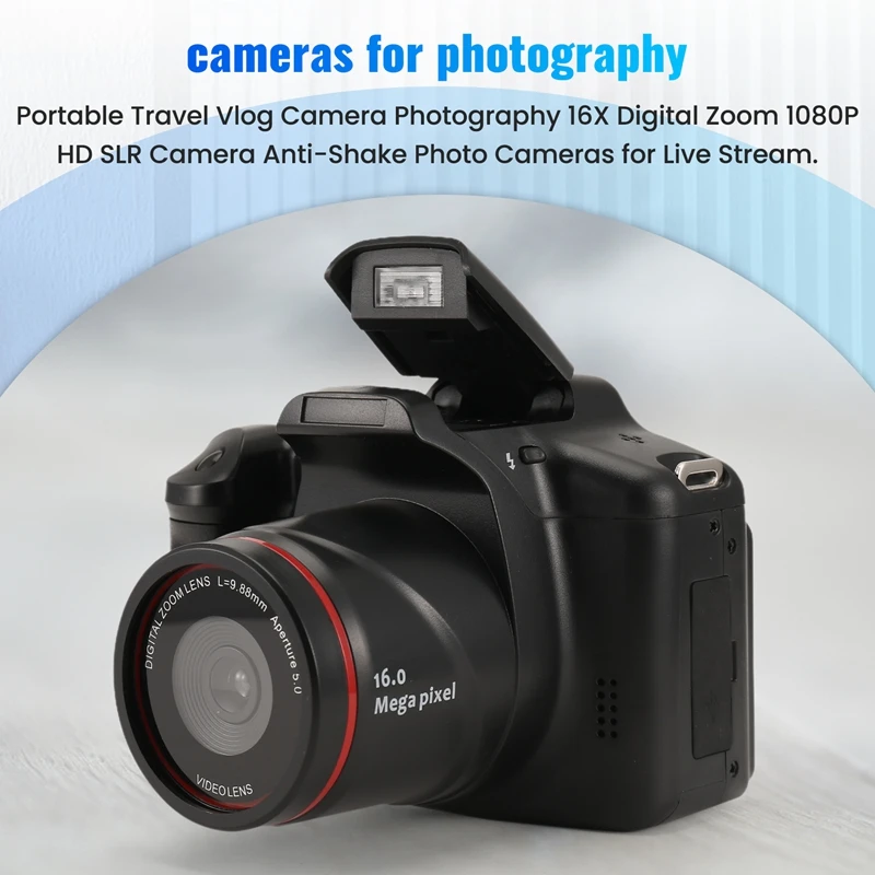 Portable Travel Vlog Camera Photography 16X Digital Zoom 1080P HD SLR Camera Anti-Shake Photo Cameras for Live Stream-A79U