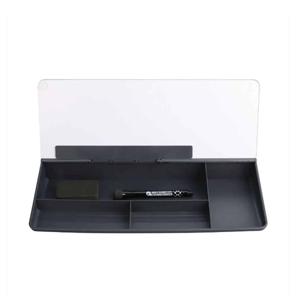 Witte glazen bureau whiteboard van gehard plastic met opbergruimte, huishoudelijk whiteboard met opbergruimte, berichtenbord voor thuiskantoor