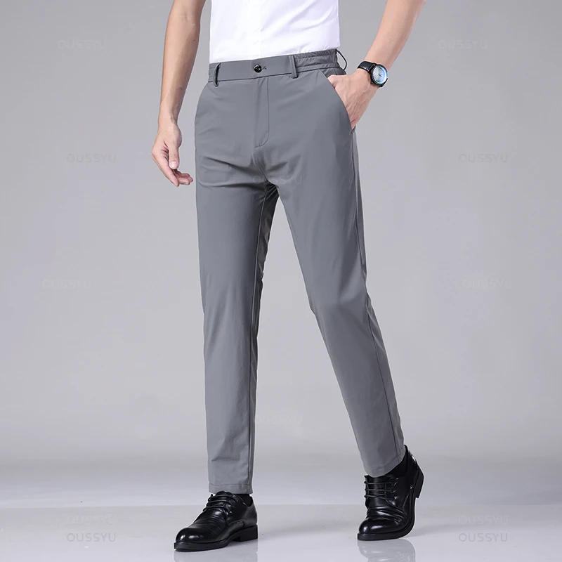 Summer New Stretch Soft Suit Pants Men Thin Fashion Business Elastic Waist Korean Slim Brand Clothes Casual Formal Trousers Male