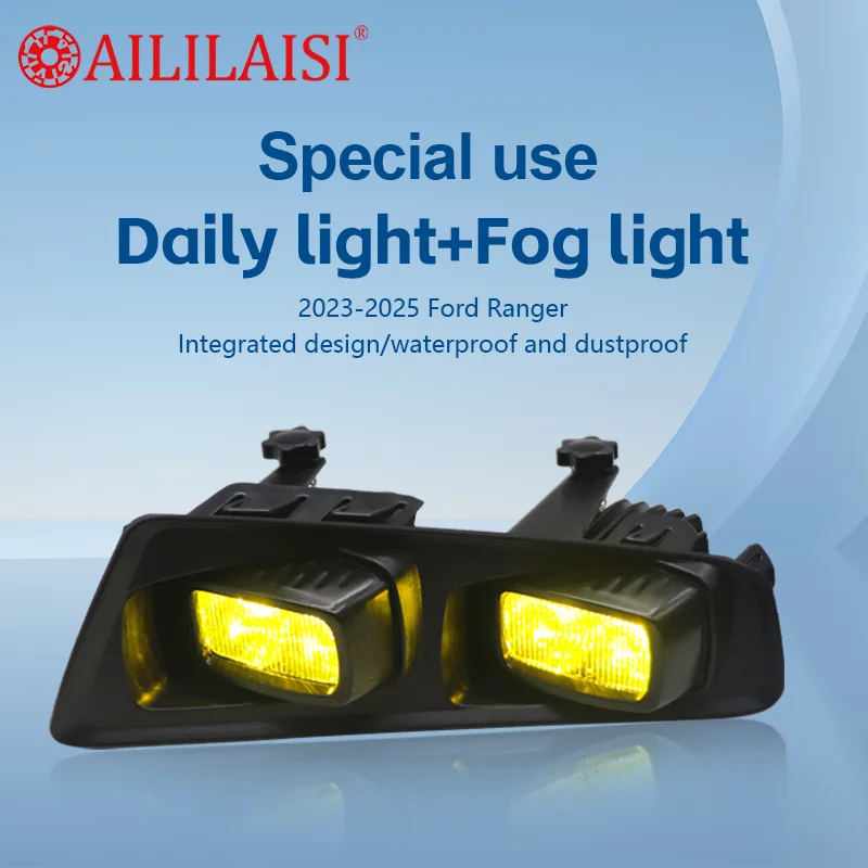 Aililaisi 2023 2024 2025 for Ford Ranger Yellow Waterproof Daily Fog Light Lamp Spotlight H11 Bulb Shape Easy Installation