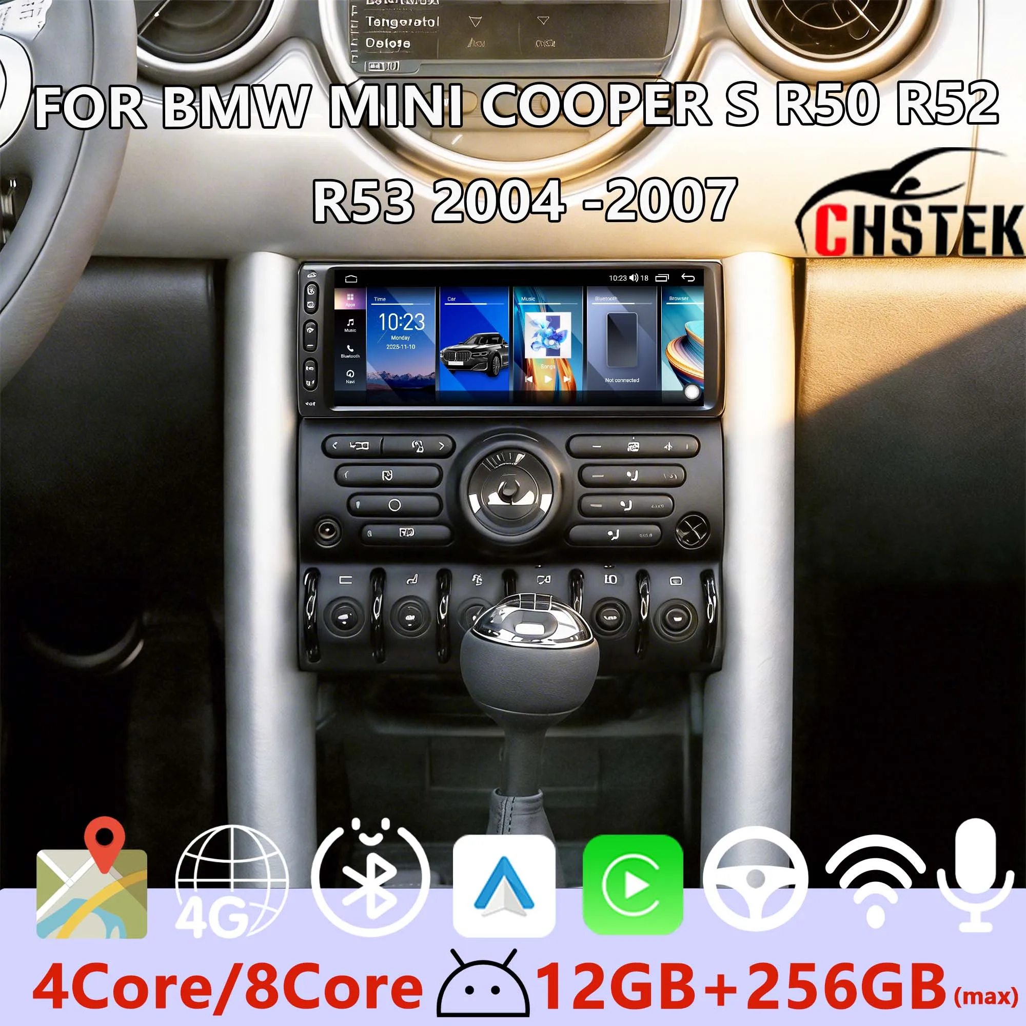 CHSTEK Navigation 4G WIFI GPS Vedio For BMW Mini Cooper S R50 R52 R53 2004-2007 Android System Bluetooth Carplay Player Stereo