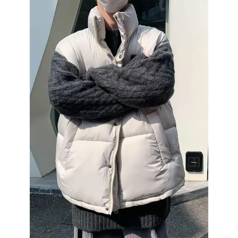 

Men's Winter Thiened Warm Cotton Vest Loose Couple's Faionable Retro Korean Sle Outerwear Stand Fit Polyester Fiber