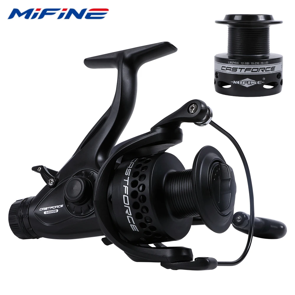 

MIFINE-CASTFORCE Dual Brake Spinning Fishing Reel, High Speed 5.1:1 Gear Ratio Carp Fishing, Double Spool, 3000/4000/5000/6000