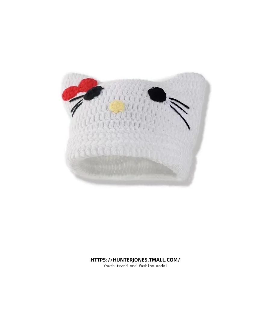 Hello Kitty Sanrio cappello lavorato a maglia con orecchio di gatto giapponese ragazza carina autunno/inverno cappello con copertura termica per la