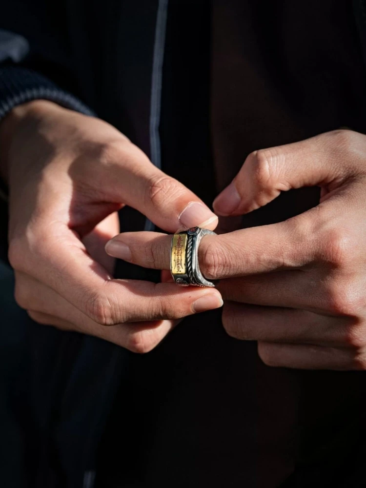 Taoistischer Ring im Ethno-Stil gegen böse Anwesenheiten für Herren, Vintage-Schutz-Talisman, Taoistischer Meister-Erklärungsring, Herren-Accessoires – Detail 12