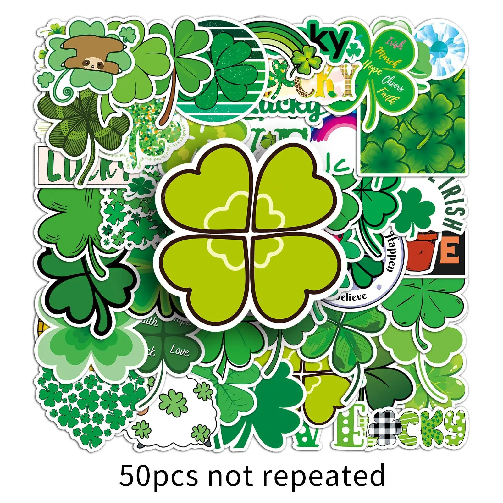 10/50枚入り 四つ葉のクローバー ステッカー 幸運の草 デコレーション 漫画 キッズ おもちゃ カップ ノートパソコン ギター 車 バイク グラフィティ デカール