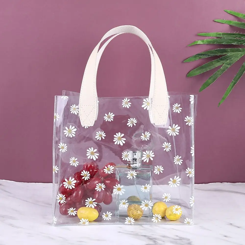 Makeup Bags Flower Large Capacity PVC Women Cosmetic Bags Clear Tote Bags Transparent Daisy Handbags Wedding Gifts Bags