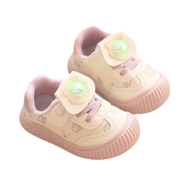 Toddler Boys and Girls PU Leather Casual Shoes with Soft Soles, Anti-skid Design and Light-up Feature, Suitable for All Seasons