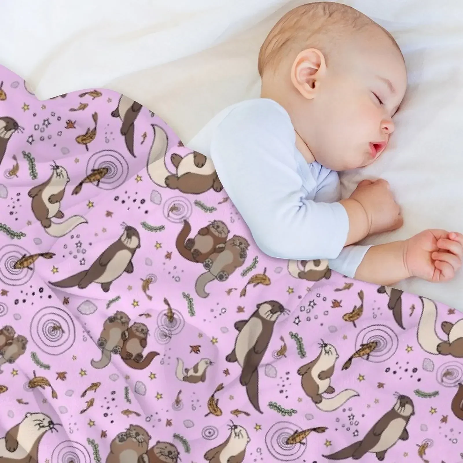 Otters in Pink Throw Blanket warm for winter Loose Quilt Beach Blankets