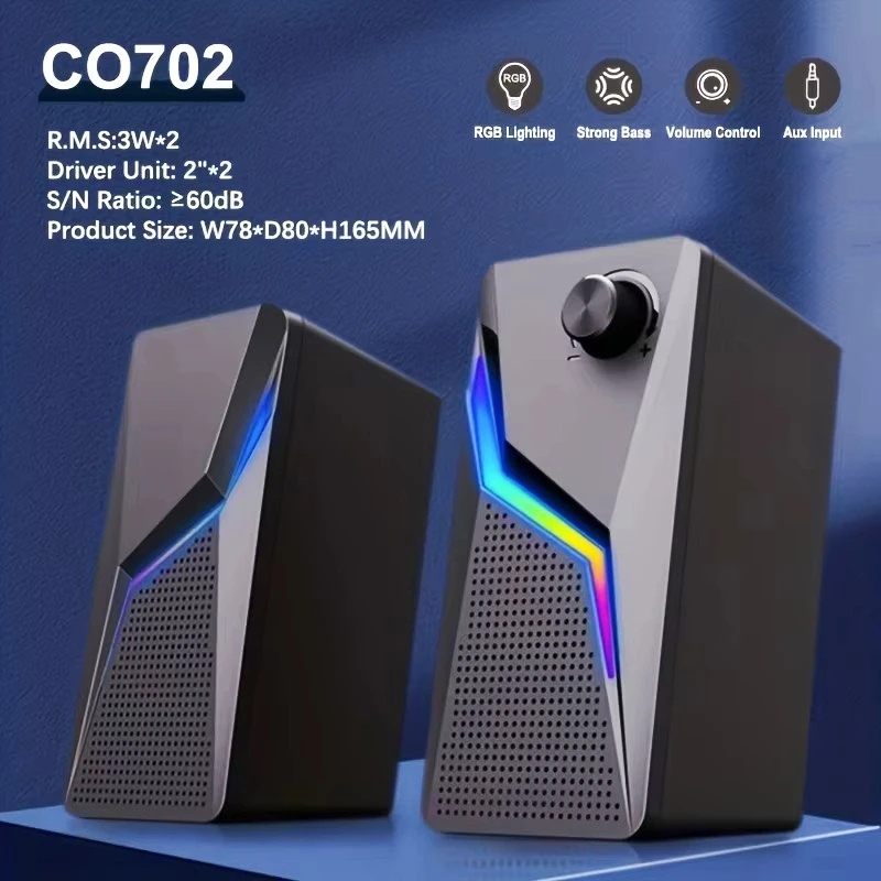 Cool Mini USB Powered Colorful RGB Home Theatre Karaoke HiFi Stereo 2.0 Channel Wired Computer Gaming Speaker for TV Laptop