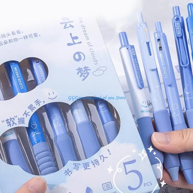 قلم جل بمقبض مريح H9EB مقاس 0.5 مم، قلم كتابة للطلاب للرسم للأولاد والبنات #5