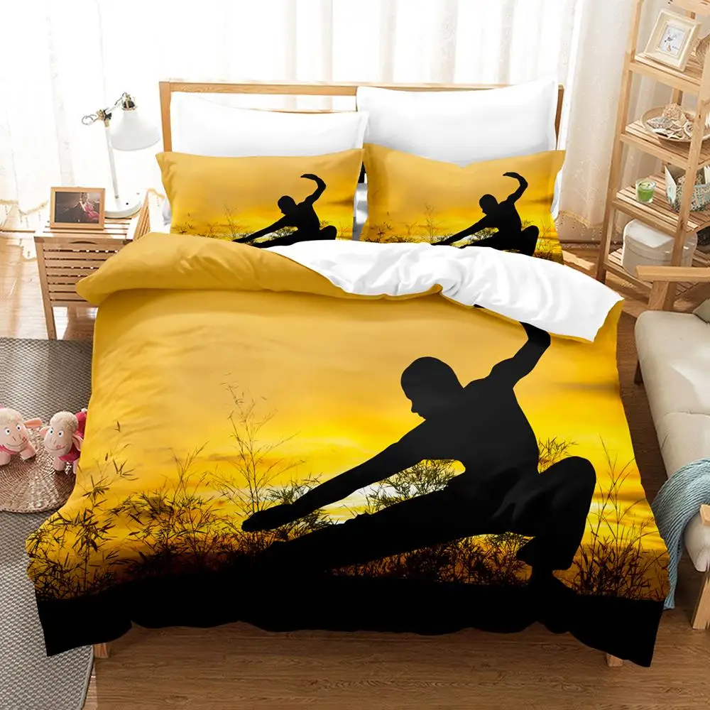 

Kung Fu Duvet Cover Set King Size Sunset Martial Art Men Silhouettes Bedding Set For Teen Boy Polyester Sports Theme Quilt Cover