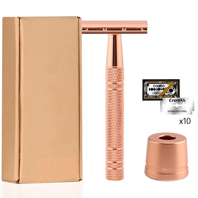 Rose Gold Razor Set Classic Double Edge Safety Razor For Mens Shaving &Womens Hair Removal with 10 Shaving Blades