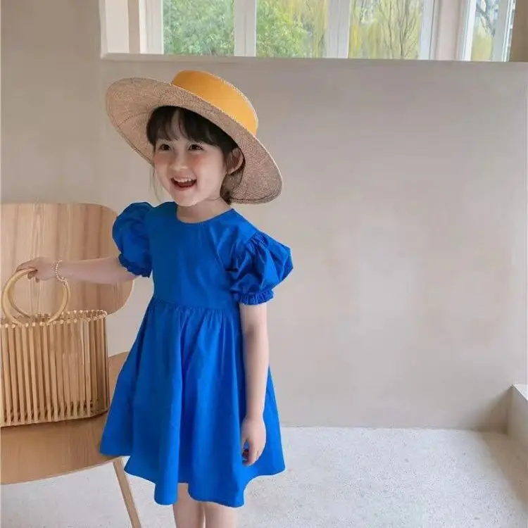 Girls\' Dress Summer 2022 Most New Korean Children\'s Clothing Solid Color Bow Princess Dress Skirt