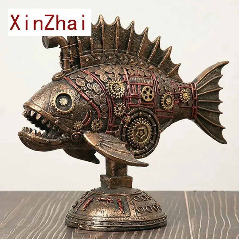 

Vilead Steampunk Resin Statue Simulation Blackfish Retro Sculpture Decorative Living Room Home Porch Office Desktop Oranment