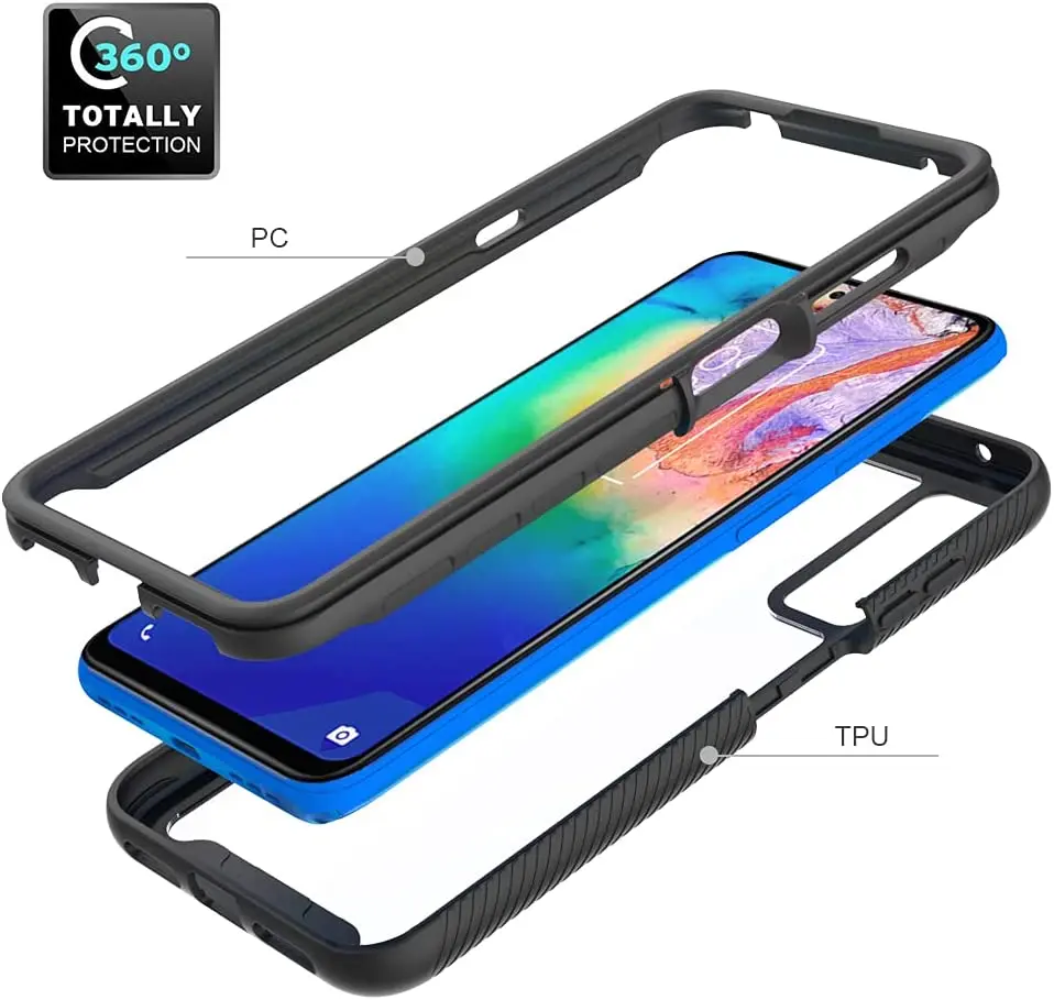 Heavy Duty Clear Full-Body Shockproof Rubber Bumper Protective Case Cover For TCL 20S / TCL 20L / TCL 20L+ / TCL 20 5G