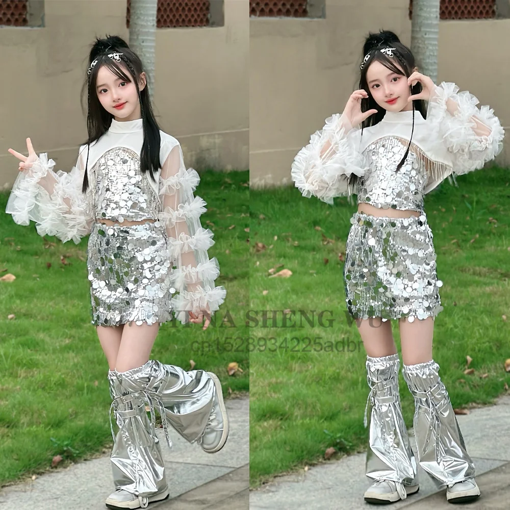 ملابس فتاة الرقص أزياء رقص الجاز ملابس أداء K-pop للأطفال أزياء الهيب هوب ملابس الفتيات الرائعة ملابس الرقص في الشوارع
