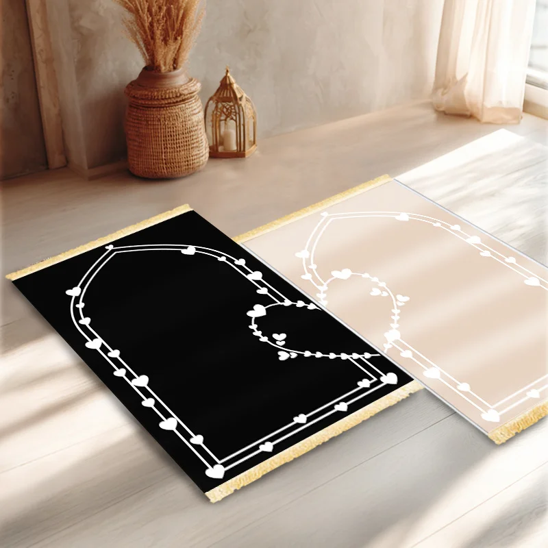 VIKAMA2Luxury Islamic couple prayer mat set with heart-shaped pattern, foldable prayer rug, Muslim prayer mat