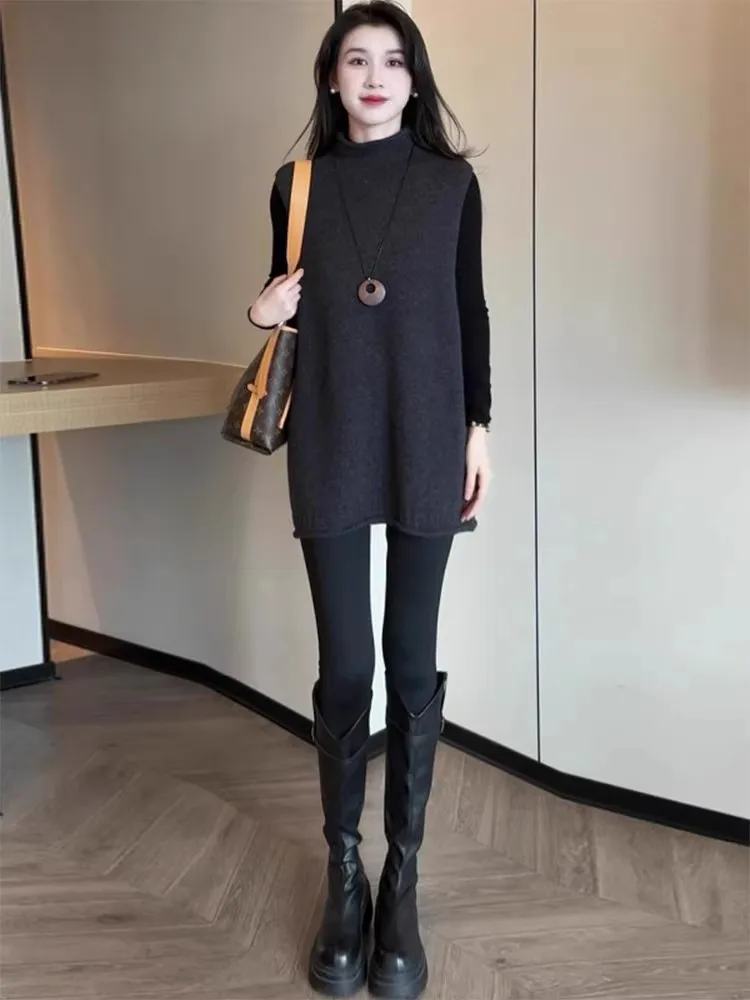 Sli Vielseitiges Damen-Weste- und Basis-IRT-Set, schlankmachender zweiteiliger Anzug, lässiger Winter-Faion, trendige Quali-Basischicht