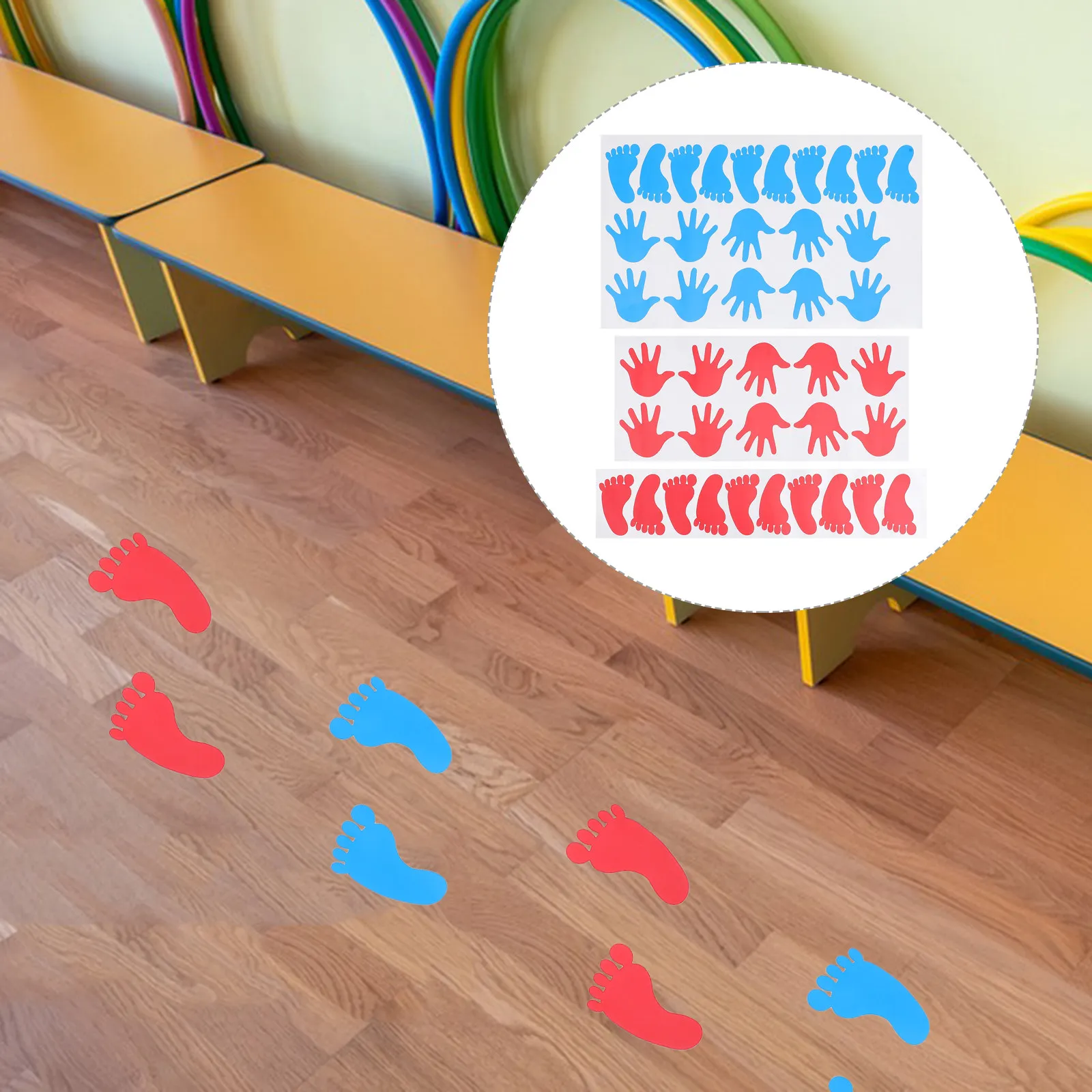 40 Pairs Decor Children's Room Floor Stickers Colorful Handprint Classroomfloor Footprint Decal Decals Wall Preschool For Kids