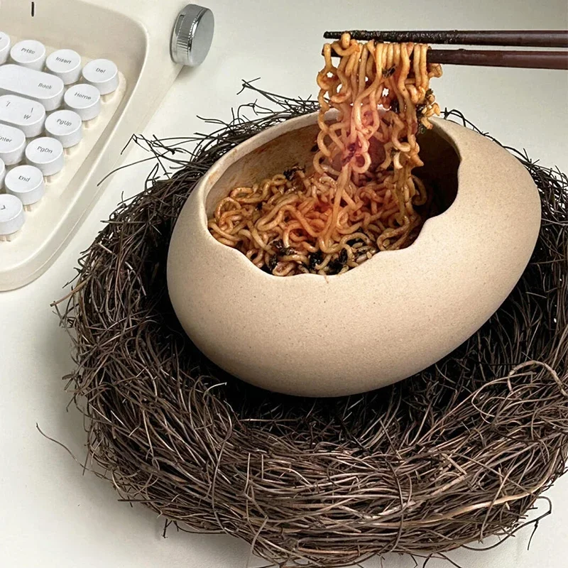 

Eggshell Bowl Strange Bird's Nest Bowl Plate Student Dormitory Exquisite Creative Instant Noodle Bowl