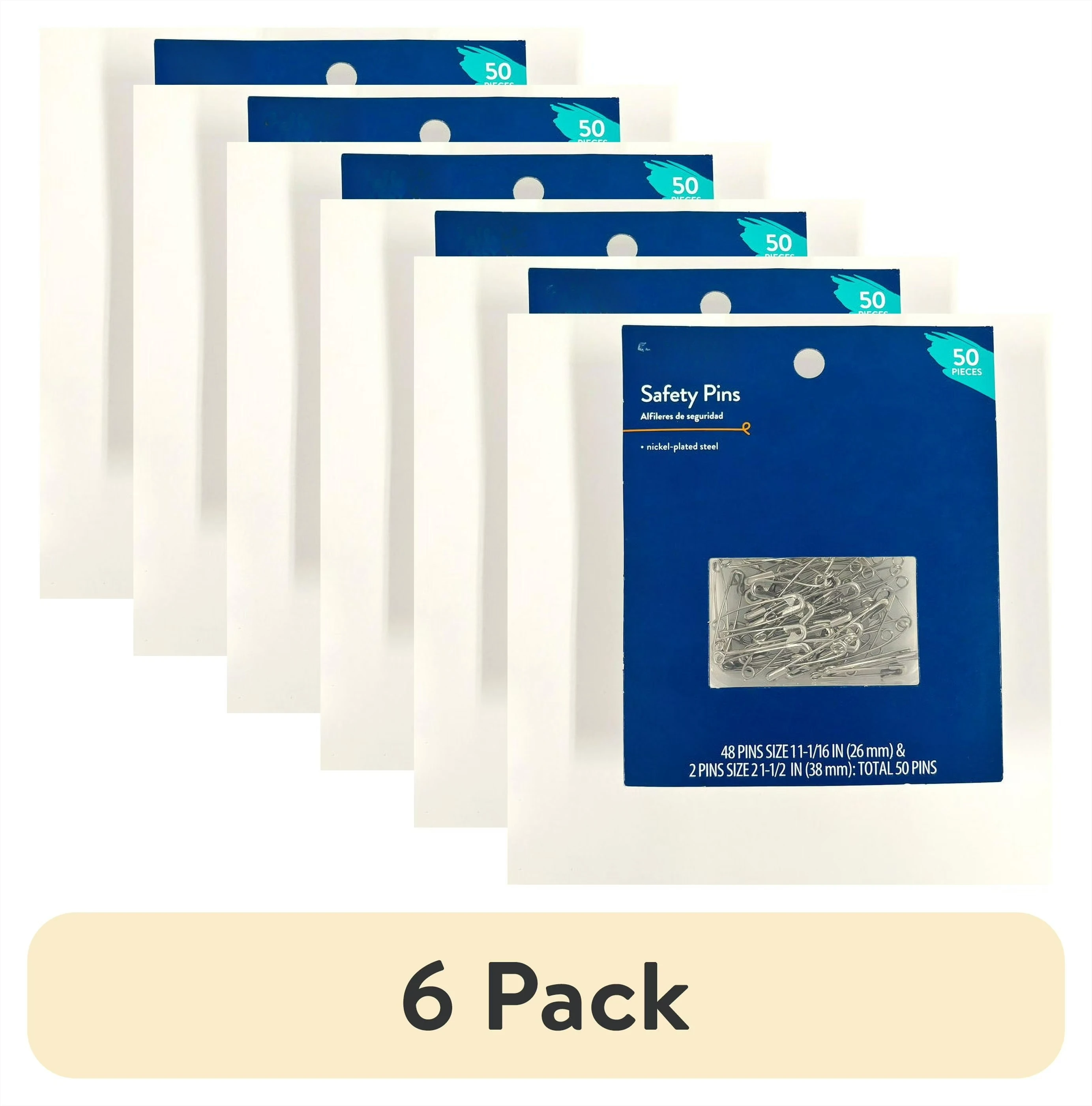

Набор из 6 упаковок серебристых безопасных булавок, 50 штук, разных размеров, из никелированной стали.