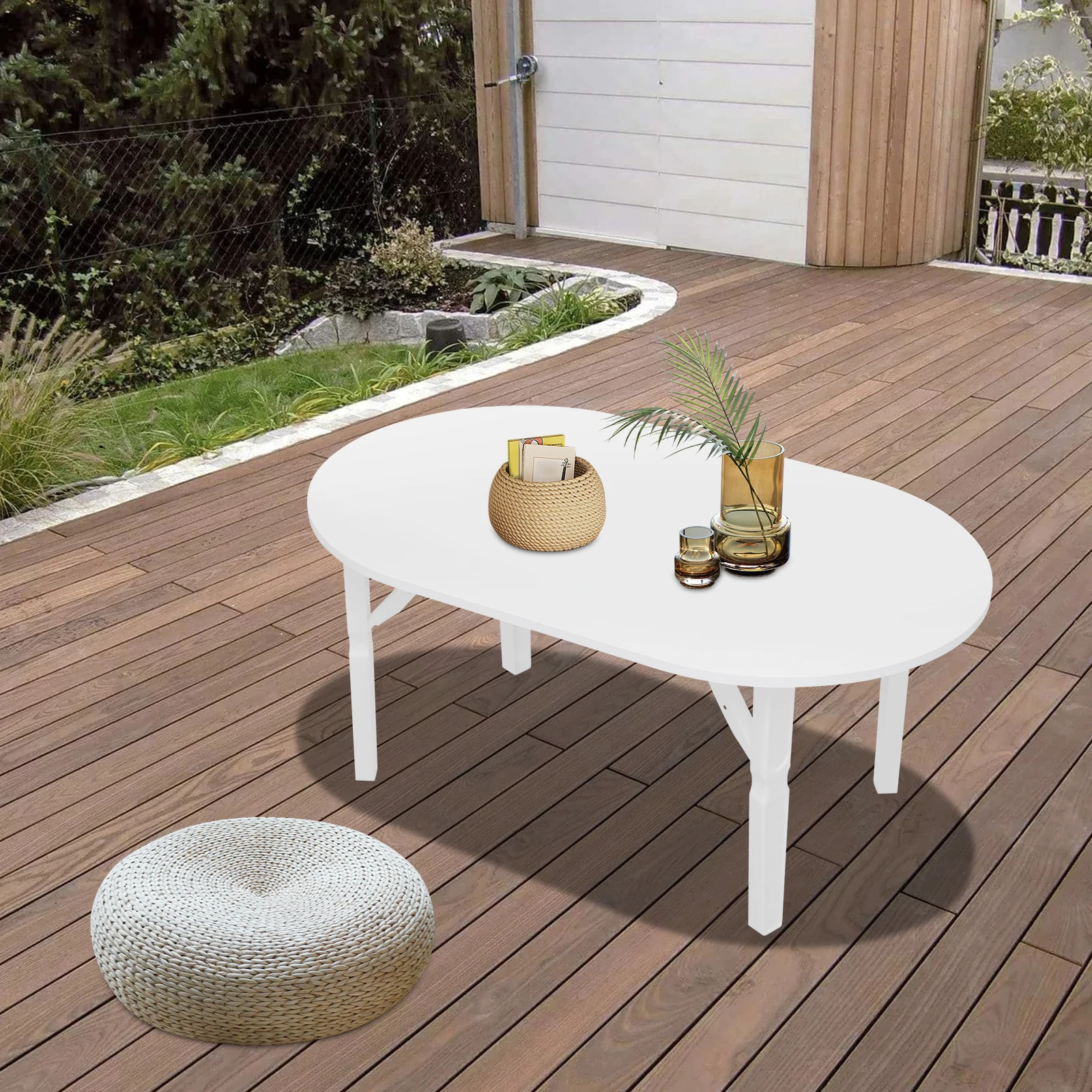 

White MDF 31.5x18.9 Inch Folding Coffee Table Installation-free Portable Side Table Oval Folding Table