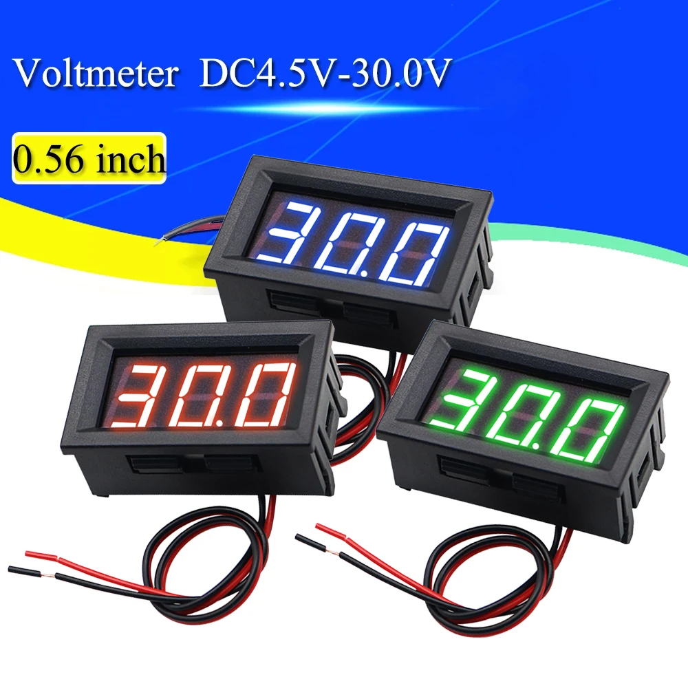 

1x Digital Voltmeter DC 4.5V to 30V Digital Voltmeter Voltage Panel Meter Red/Blue/Green For 6V 12V Electromobile Motorcycle Car