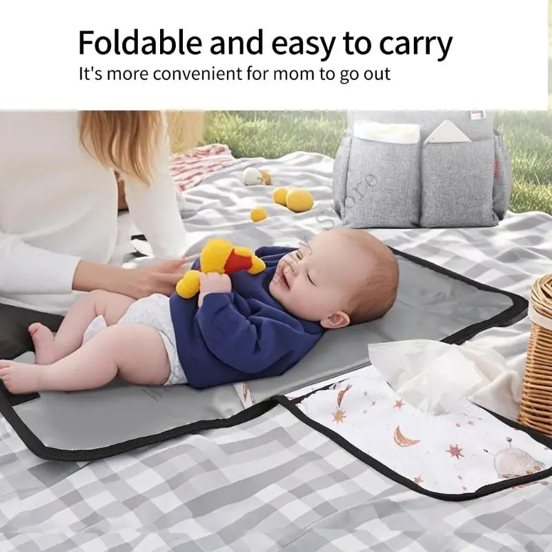 New Waterproof Folding Baby Changing Pad Travel Portable Print Baby Diaper Changing Mat with Multiple Pockets