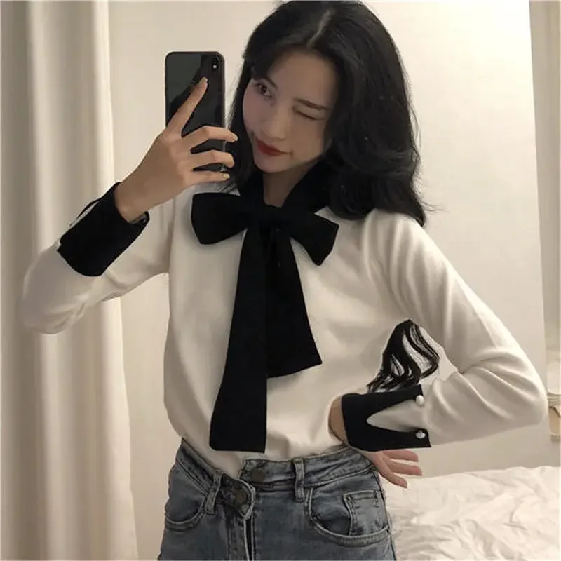 Autumn Winter Bowknot Lace-up Sweater Women's Top Sweater Women's Woman Sweaters Femme Chandails Pull Hiver