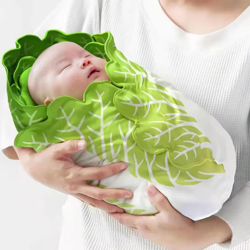 Funny Baby Flannel Blanket Burrito Baby Wrap Blanket with Hat Pancake Chinese Cabbage Blanket Baby Warm Quilt