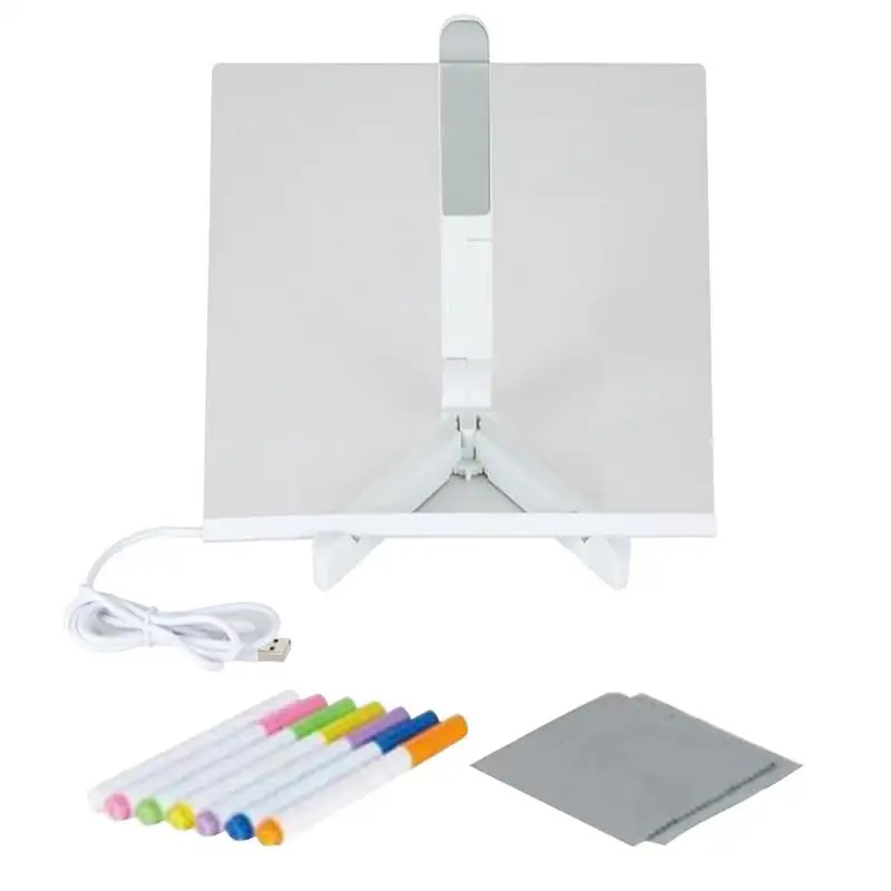 Tablero de dibujo de acrílico transparente, tablero de notas de escritorio LED, tablero de notas de escritorio con 7 bolígrafos de colores, pizarra blanca de escritorio