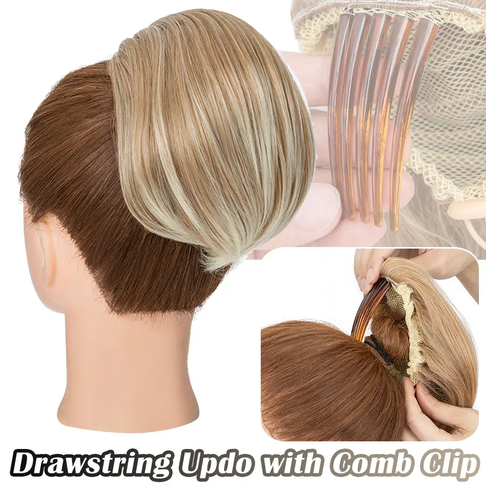 Natural Soft Hair Bun Hairpiece Short Ponytail With Comb Clip With Elastic Drawstring Hair Accessories Women Synthetic Extension