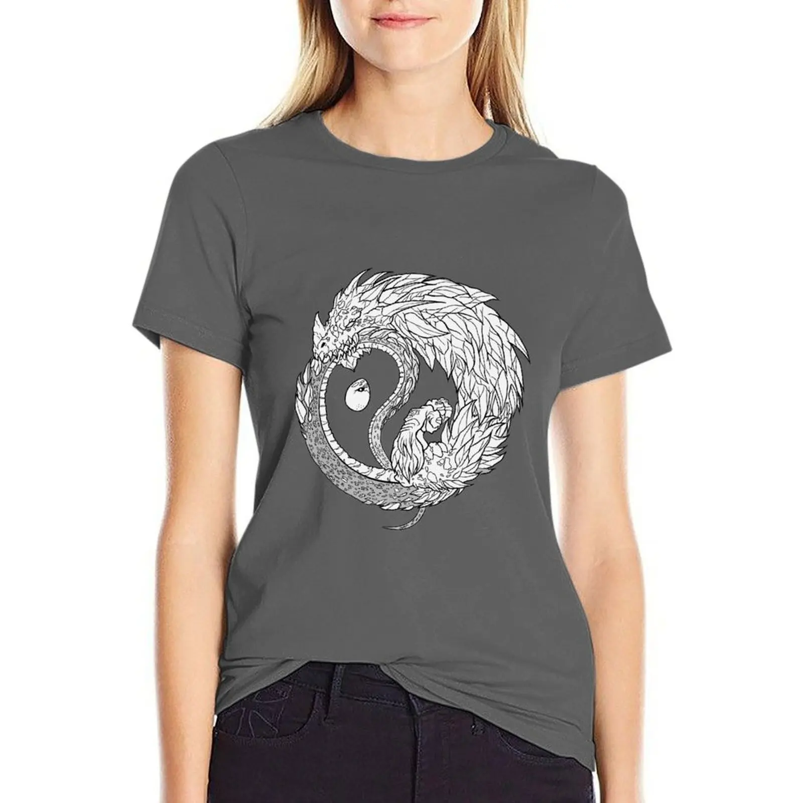 Ying-Yang Ouroboros Dragon T-shirt tops plus size tops cute tops t-shirts for Women cotton