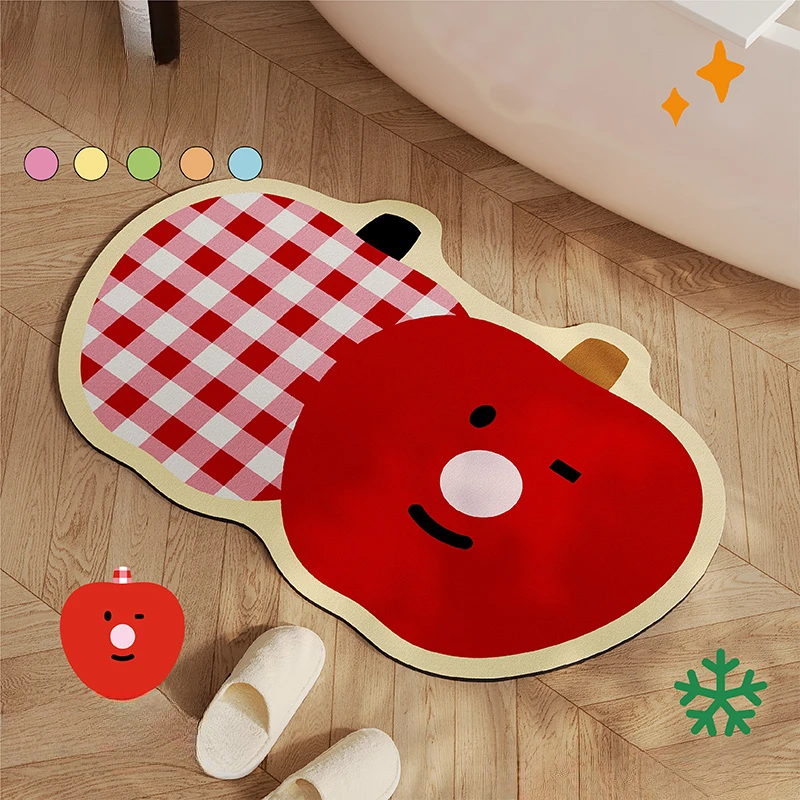 Christmas Apple Bathroom Water Absorbing Floor Mat Soft Diatom Mud Anti Slip Foot Toilet Entrance Quick Drying Mat