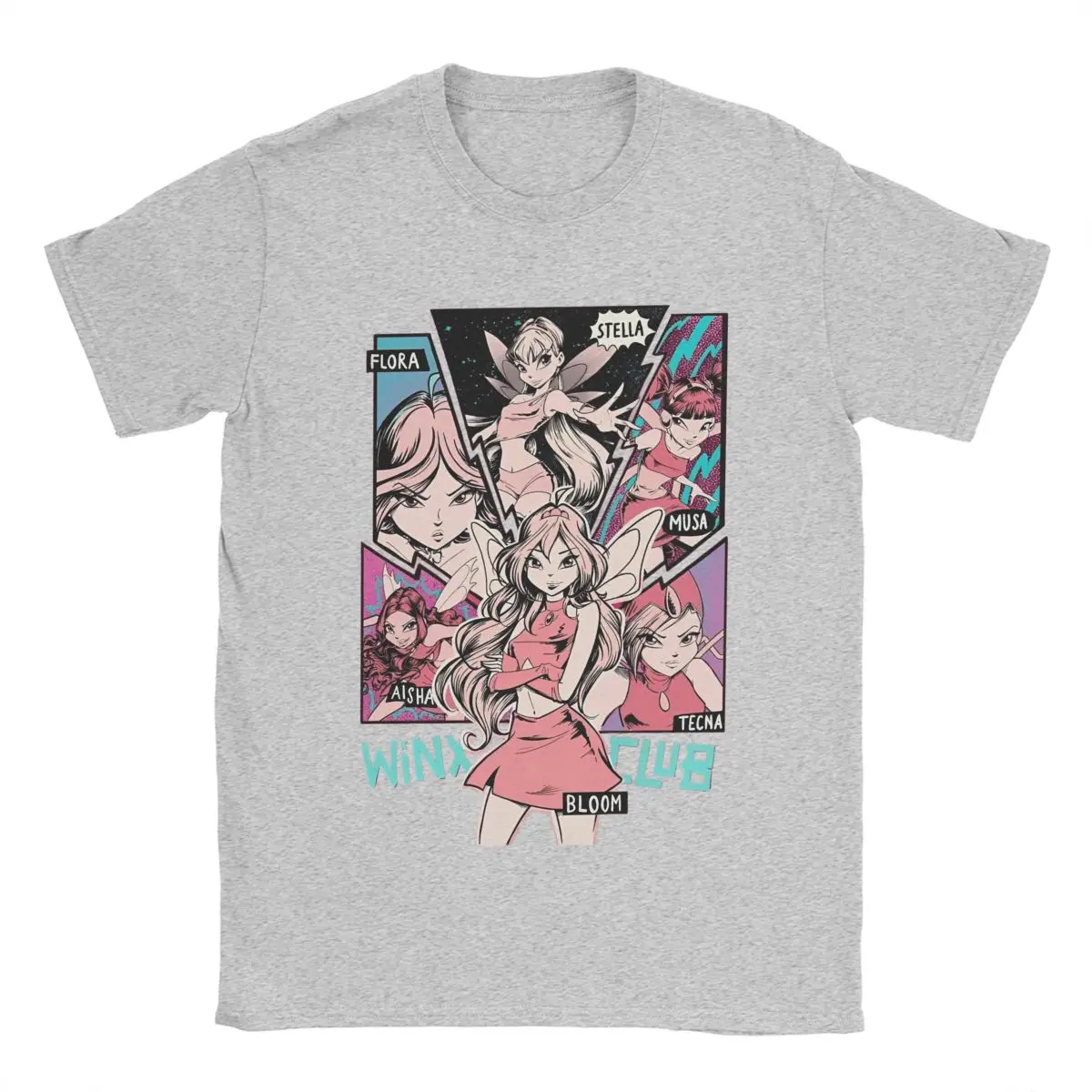 Vintage W-Winx Clubs Cartoon T-Shirts Men Crewneck 100% Cotton T Shirt Fairy Beauty Anime Short Sleeve Tee Shirt Original Tops