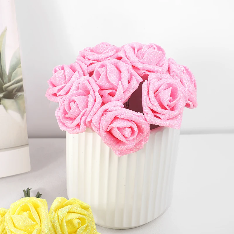 5/10 قطعة 6 سنتيمتر بريق رغوة الورد زهرة اصطناعية فرع باقة الزفاف ورد صناعي إكليل ذاتي الصنع الحرفية حفل زفاف ديكور المنزل