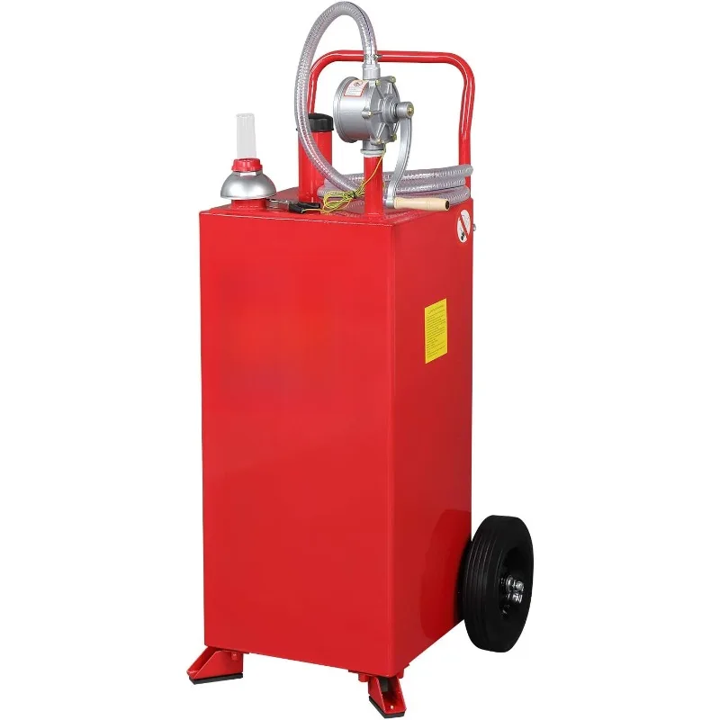 30 Gallon Gas Caddy With Wheels, Fuel Transfer Gasoline Diesel Can Reversible Rotary Hand Siphon Pump, Fuel Storage