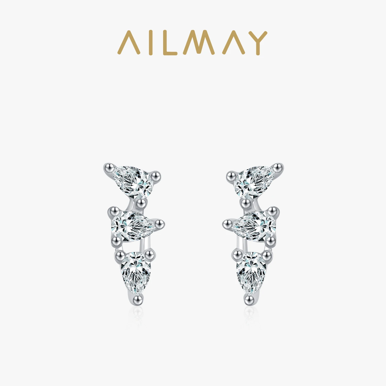 

Ailmay 925 Sterling Silver Modern Minimalist Geometric Zircon Stud Earrings for Women Party Fine Chic Style Jewelry
