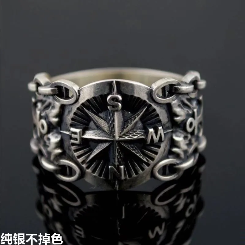 

New Men's Sterling Silver Personality Retro Cool Hip Hop Domineering European and American Style Ring Men