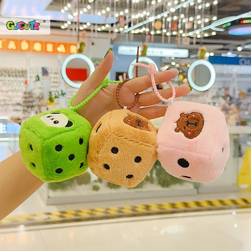 Creative Capybara Dice Plush Keychain Cartoon Stuffed Animal Doll Keyring Cute Bag Pendant Key Hanging Decoration For Kid Gifts