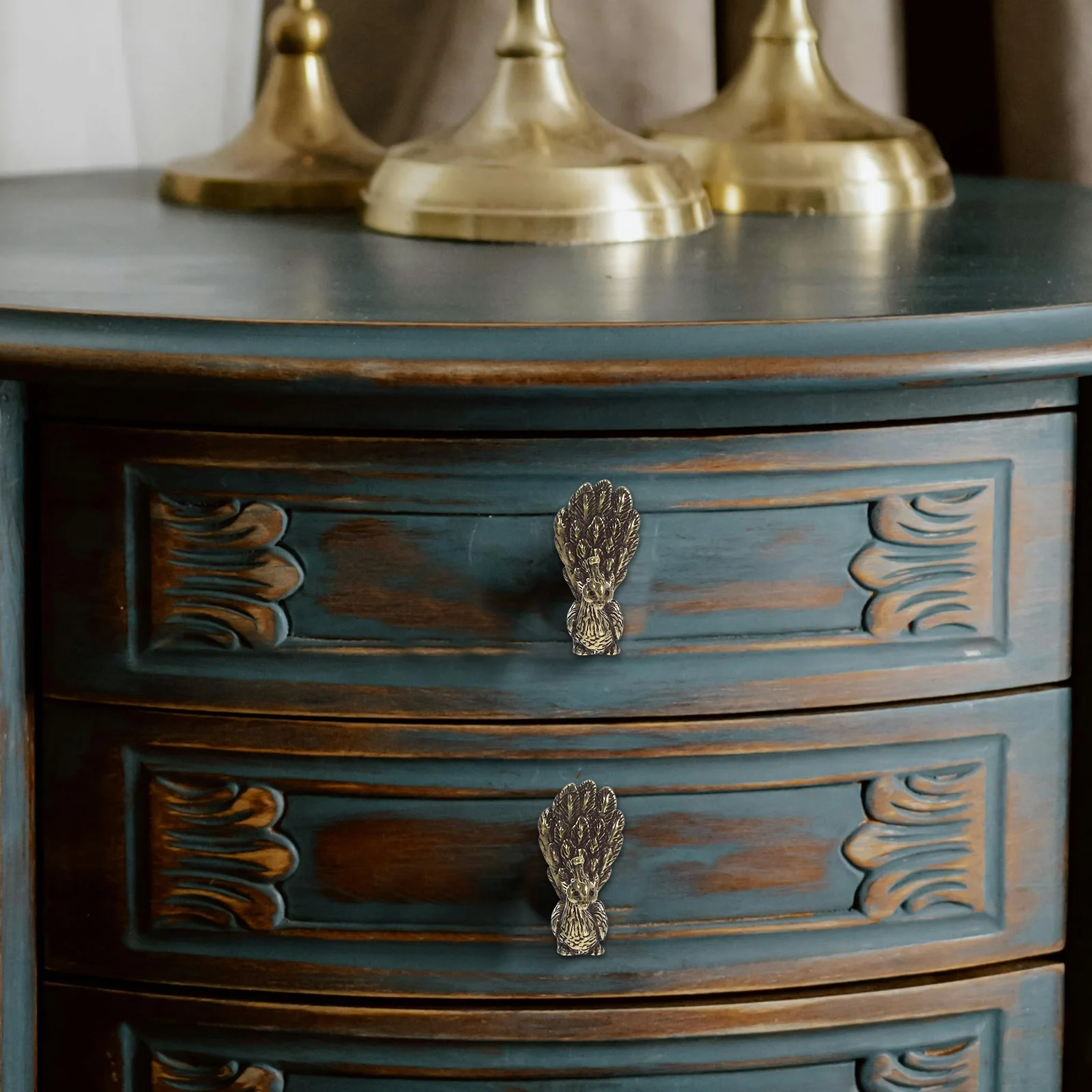 

1 set 1 Set Peacock Drawer Pulls Brass Cabinet Knob Vintage Style For Dresser Wardrobe Cupboard Door Hardware Handles