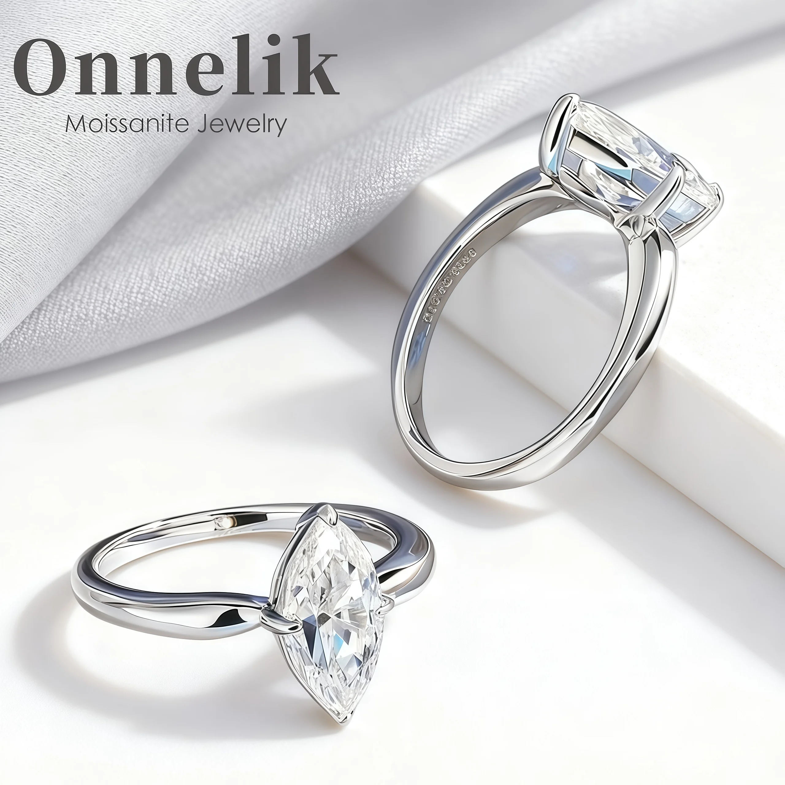 

Onnelik 1/2/3CT D цвет кольца с муассанитом огранки маркизы 100% кольцо из стерлингового серебра S925 для женщин подарок на годовщину свадьбы