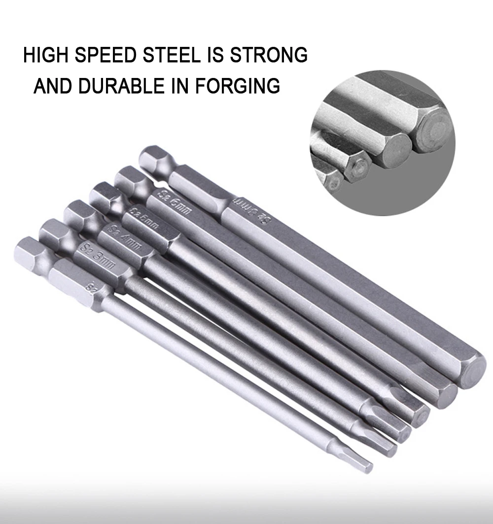8 stücke 100mm Hex Kopf Inbusschlüssel Bohrer Set SAE Metric Allen Elektrische Sechskant Bit Schraubendreher Buchse Bit Power werkzeug Teile – Detail 5