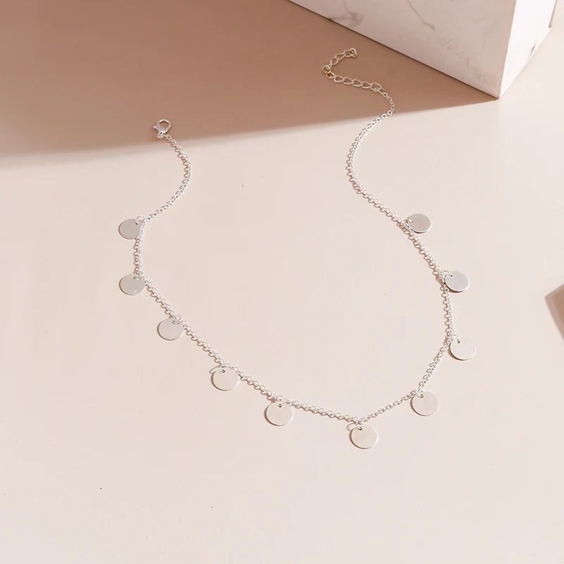 New Gold Color Sequins Coins Pendant Necklace for Women Bohemian Choker Necklaces Ladies Neck Short Chain Collares Jewelry Gifts